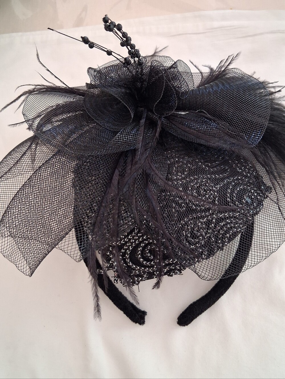 Black Womens Fascinator Headband - Elegant Occasion Hair Accessory